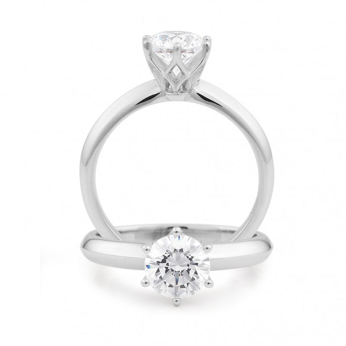 Diamond 6 Claw Solitaire Engagement Ring in 18ct White Gold