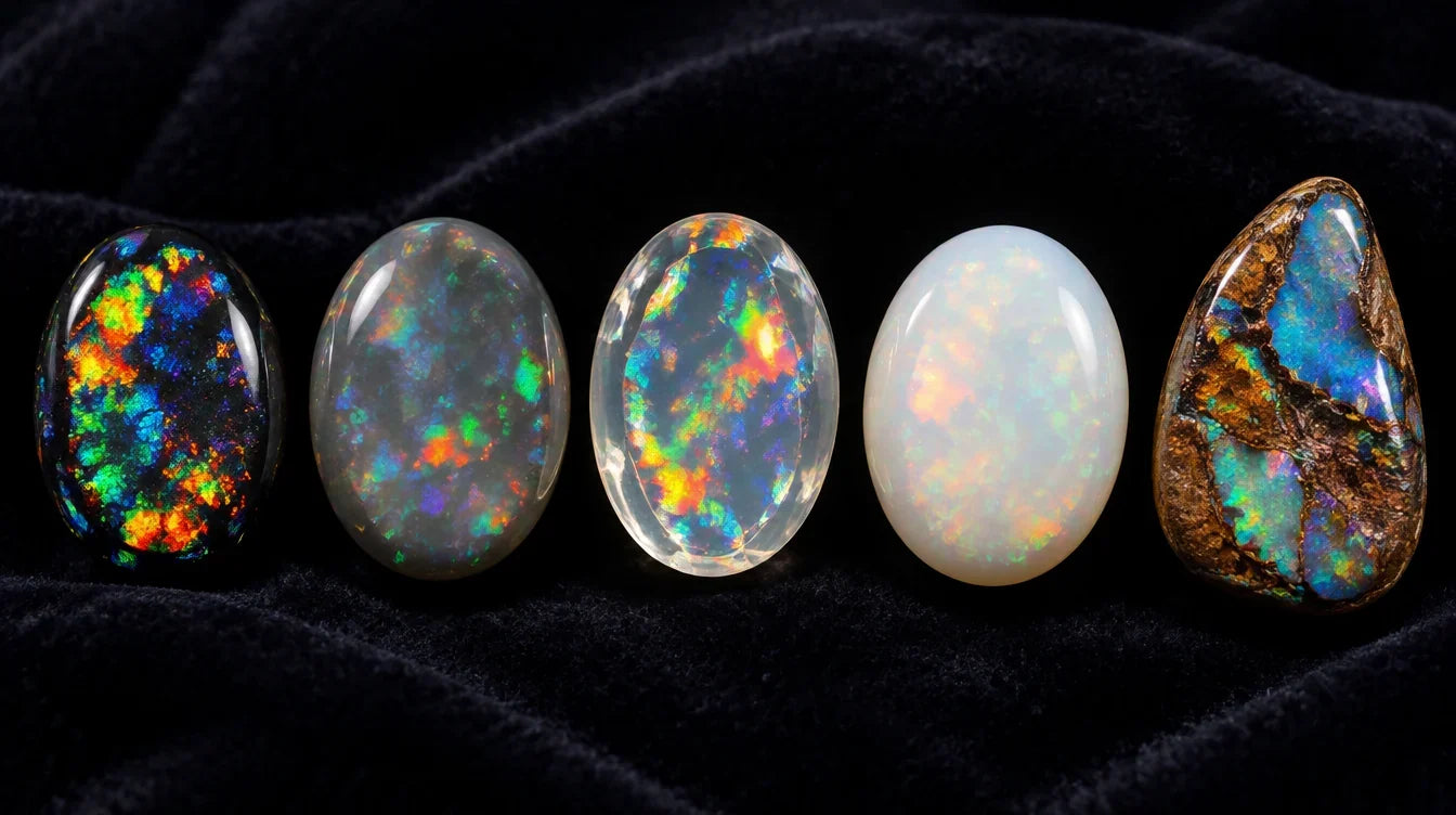 Solid black opal from Lightning Ridge, New South Wales, Australia, showing bright red and green play-of-colour