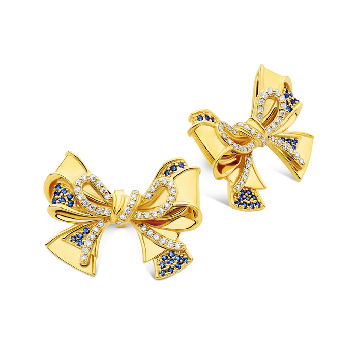 Blue Stone Bow Earrings