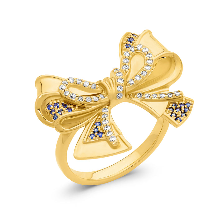 Blue Stone Bow Diamond Ring