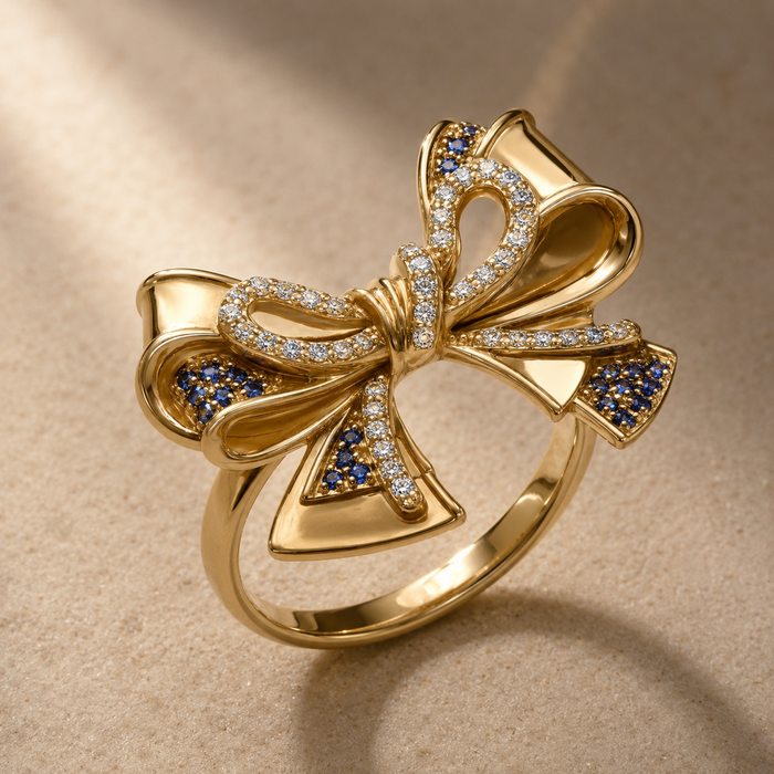 Bow ring with sapphire