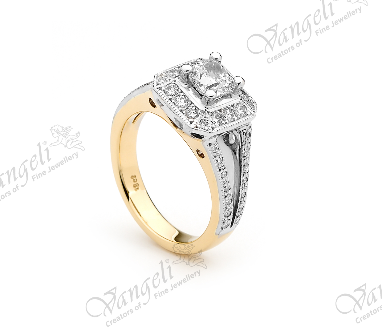 18ct white and yellow gold custom designed hand-made diamond ring