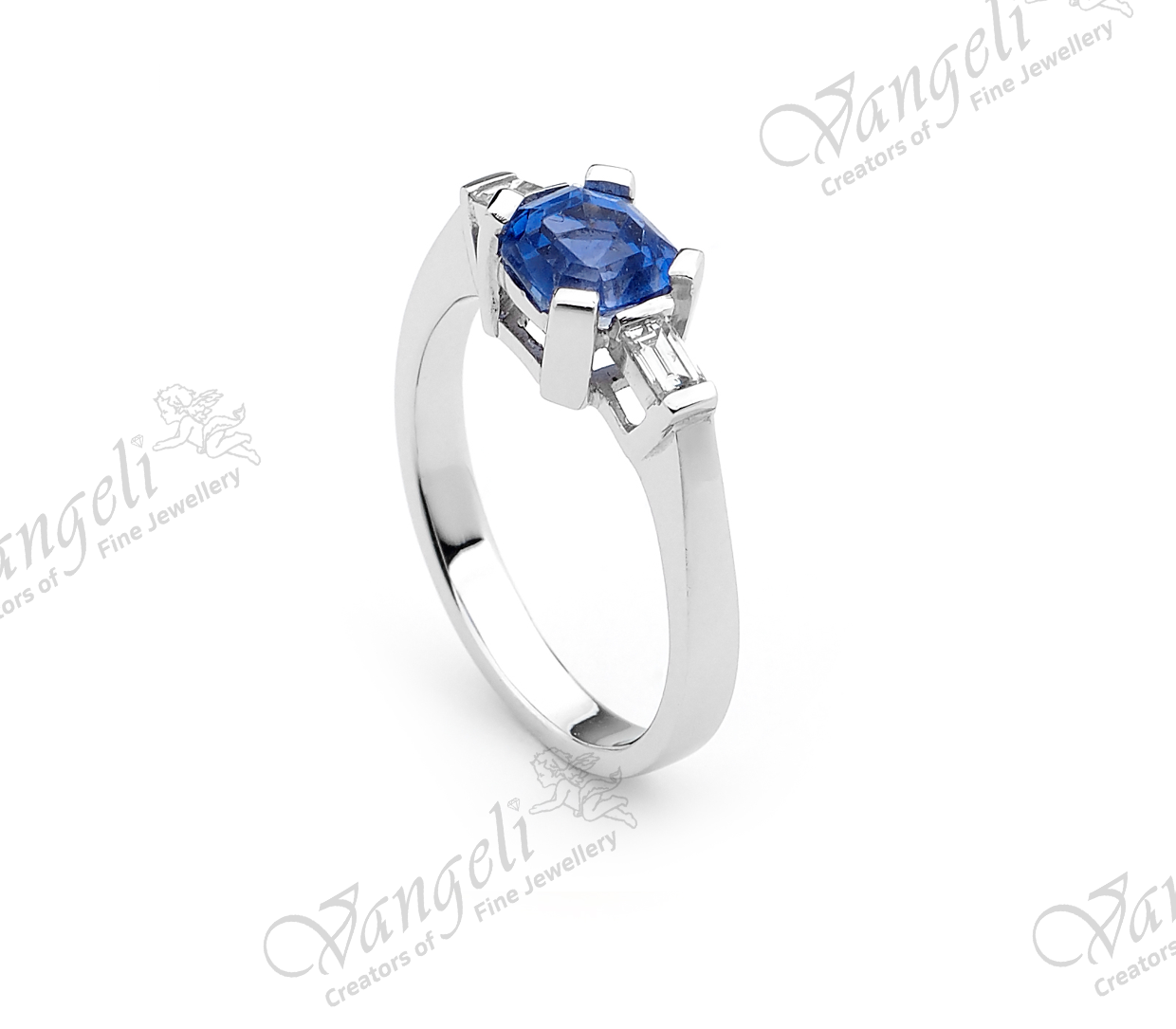 Platinum sapphire and diamond ring custom designed hand-made ring