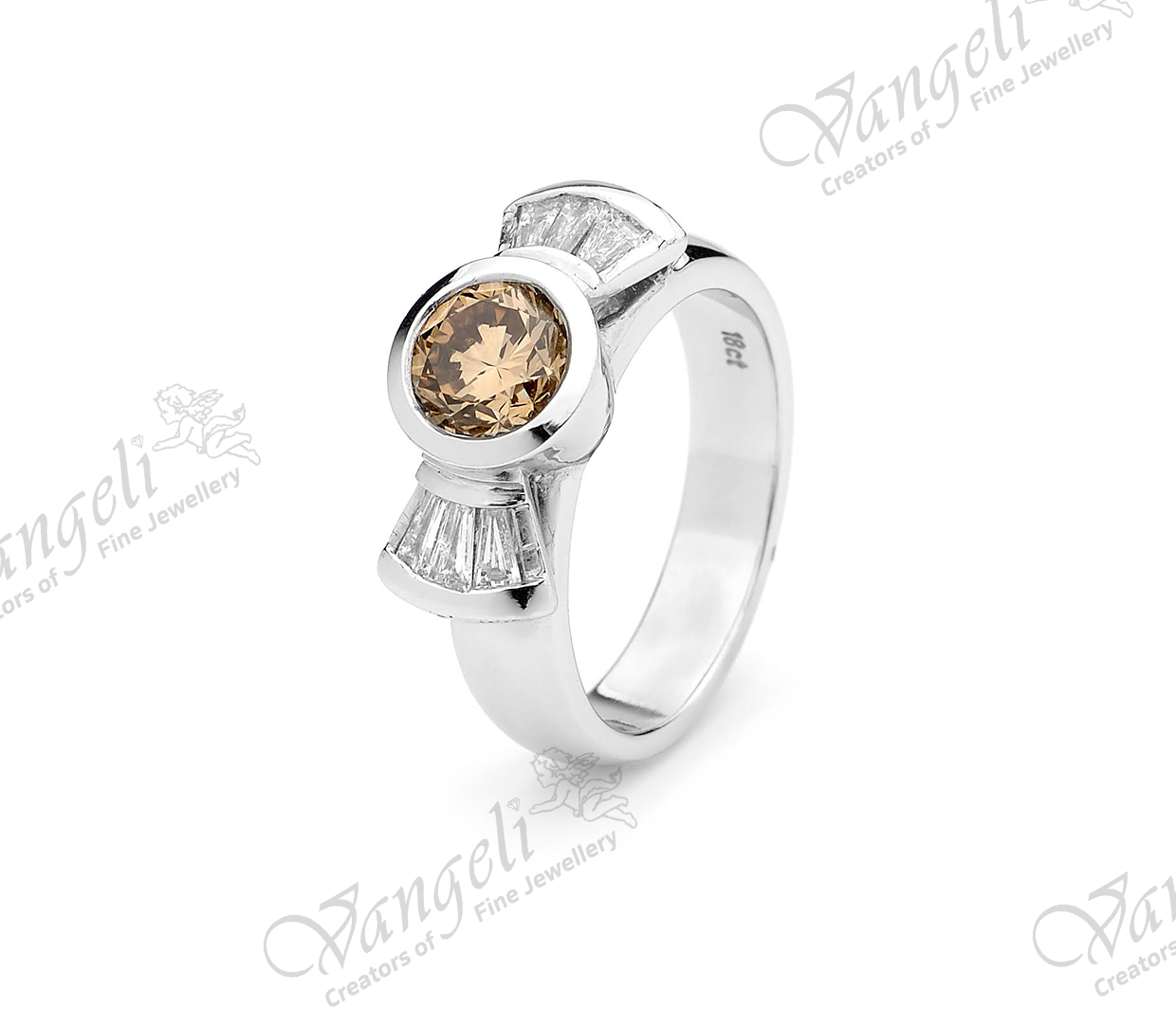 18ct white gold cognac diamond with tapering baguette diamonds