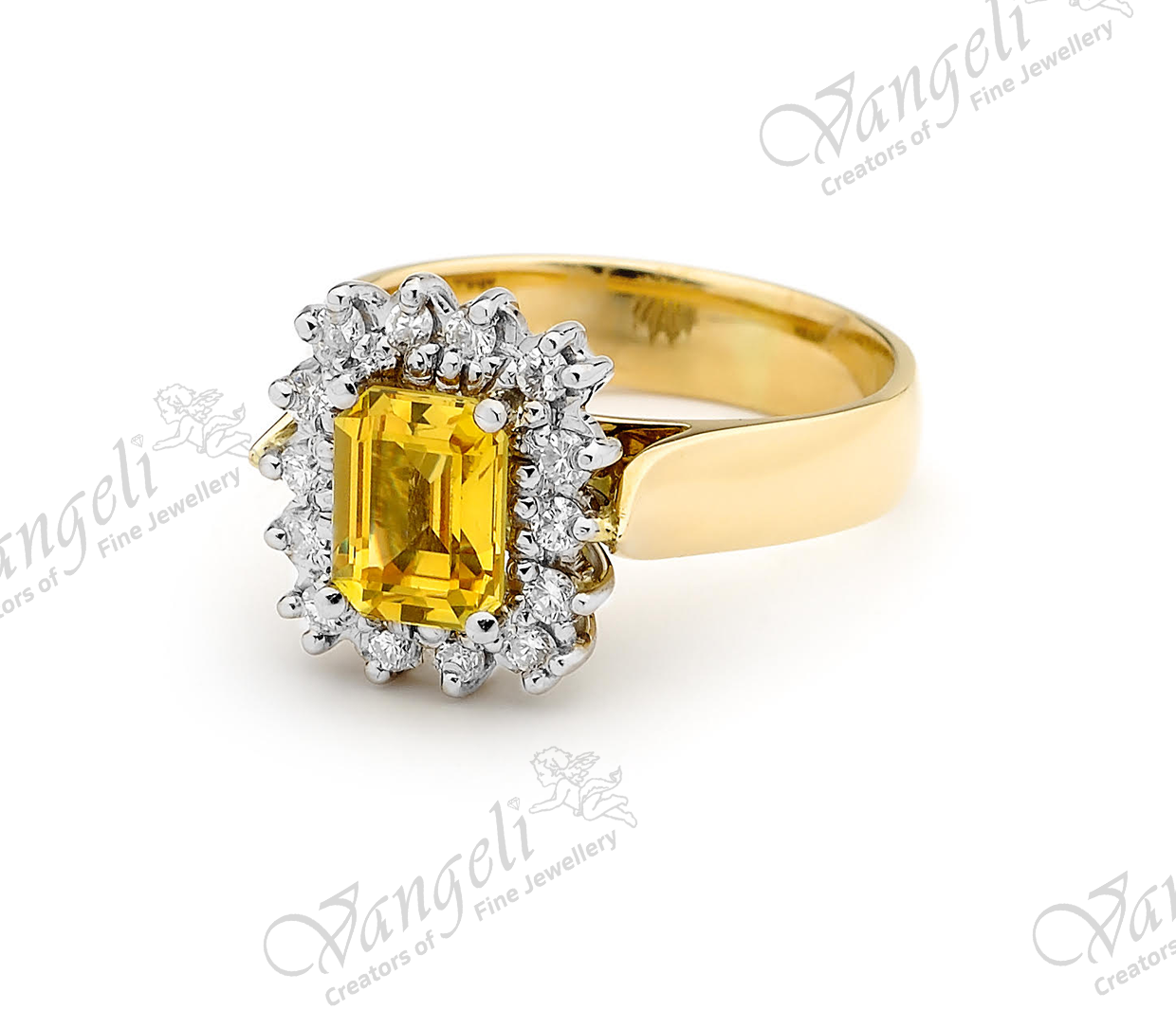 18ct white and yellow gold golden sapphire and diamond hand-made ring