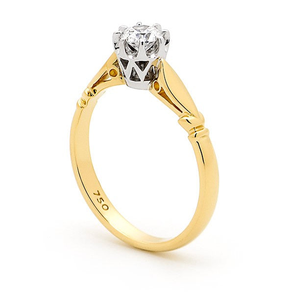 Diamond 8 Claw Solitaire Engagement Ring in 18ct Yellow & White Gold