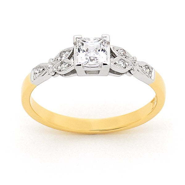 Diamond Claw/Bead Set Shoulder Stone Engagement Ring in 18ct Yellow & White Gold