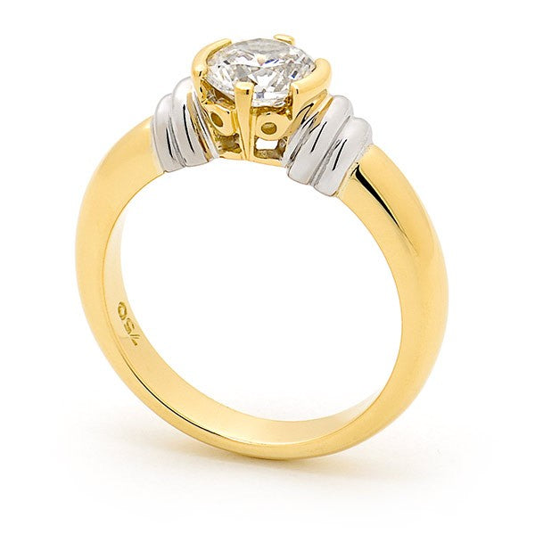 Diamond Certified Semi Bezel Set Solitaire Engagement Ring in 18ct Yellow & White Gold