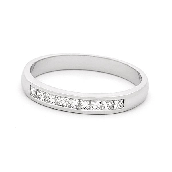 Diamond Channel Set Straight Wedding Ring in 18ct White Gold