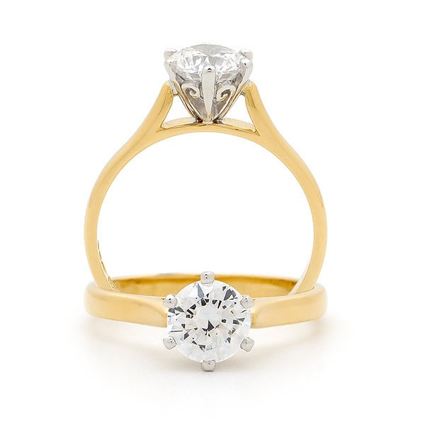 Diamond 6 Claw Solitaire Engagement Ring in 18ct Yellow & White Gold