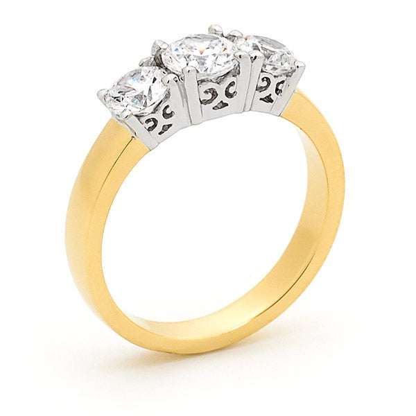 Diamond Claw Set 3 Stone Engagement Ring in 18ct Yellow & White Gold