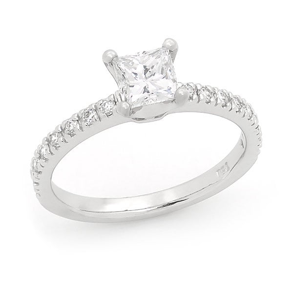 Diamond Claw/Bead Set Shoulder Stone Engagement Ring in 18ct White Gold