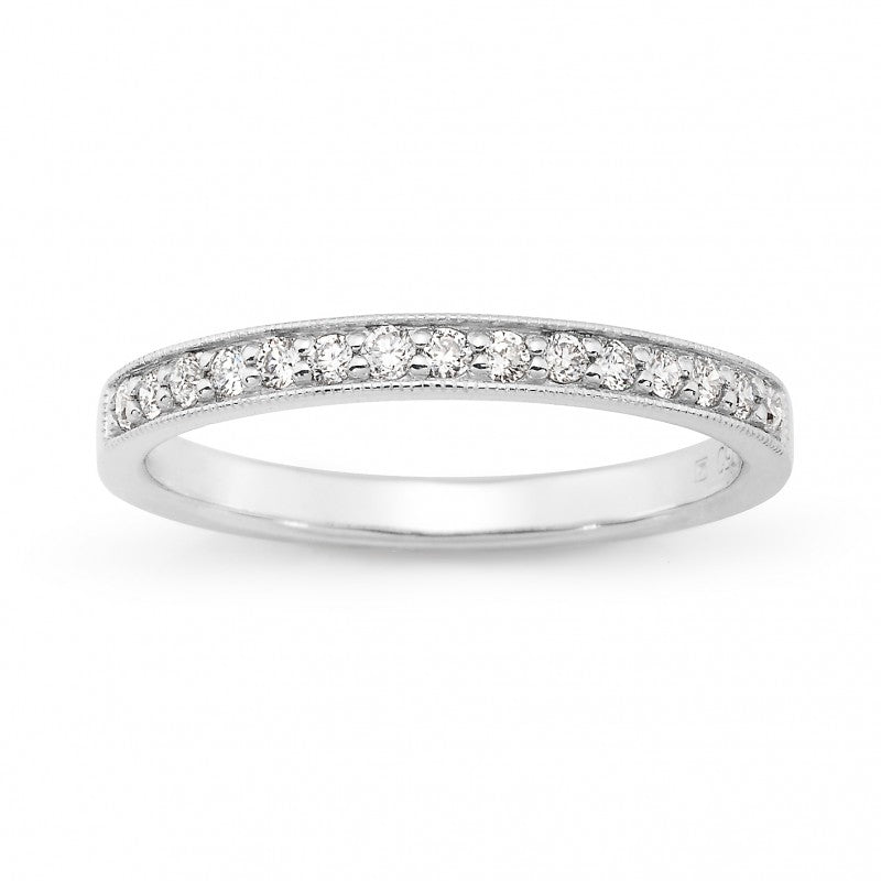 Diamond Bead Set Straight Wedding Ring in 18ct White Gold