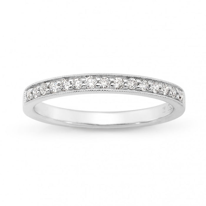 Diamond Bead Set Straight Wedding Ring in 18ct White Gold