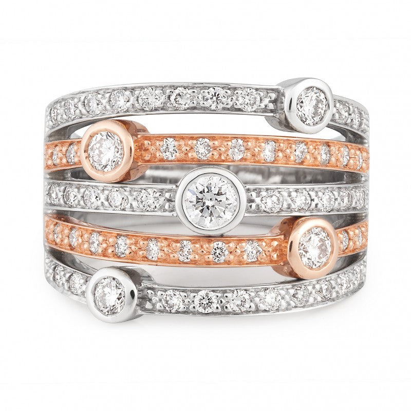 Diamond Bezel/Bead Set Diamond Dress Ring in 18ct Rose & white gold