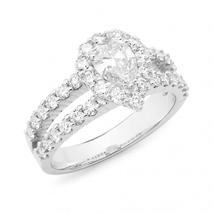 Diamond Claw Set Halo Engagement Ring in 18ct White Gold