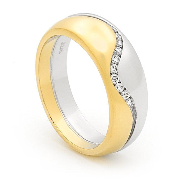 Diamond Channel Set Diamond Mens Ring in 9ct Yellow & White Gold