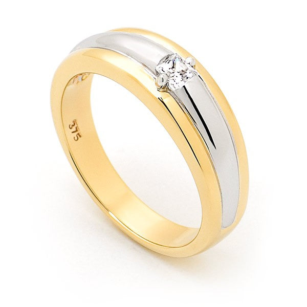 Diamond Swiss Set Diamond Mens Ring in 9ct Yellow & White Gold
