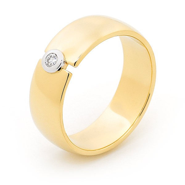 Diamond Bezel Set Diamond Mens Ring in 9ct Yellow & White Gold