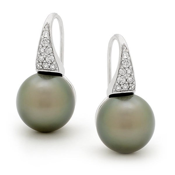 Tahitian Pearl & Diamond Pave Pearl Earring in 18ct white gold