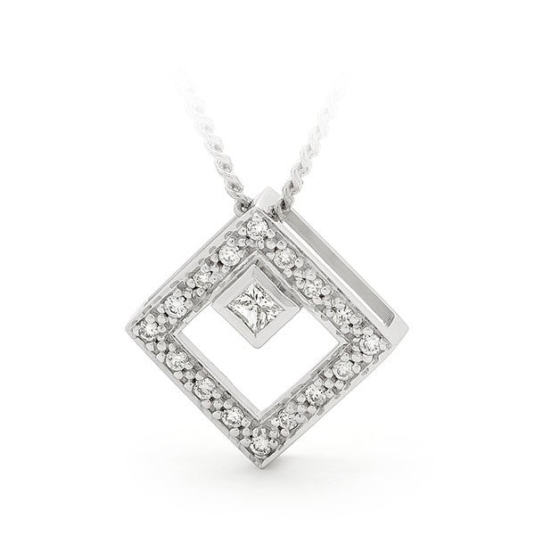 Diamond Bead Set Diamond Pendant in 9ct white gold (chain not included)