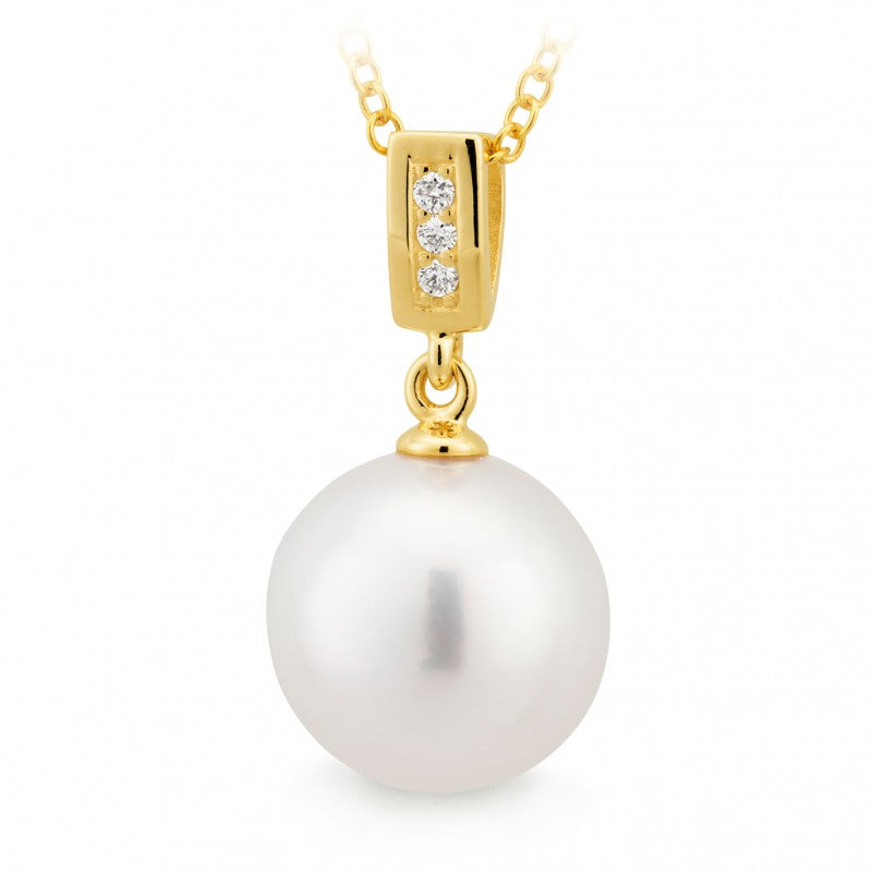 South Sea Pearl & Diamond Cup Pendant in 9ct Yellow Gold (chain not included)